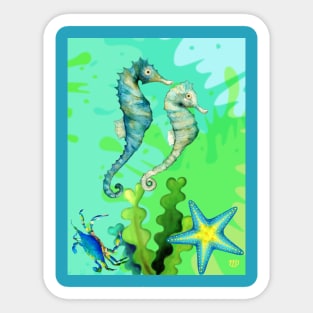 Bright Green/Aqua Seahorses Sticker